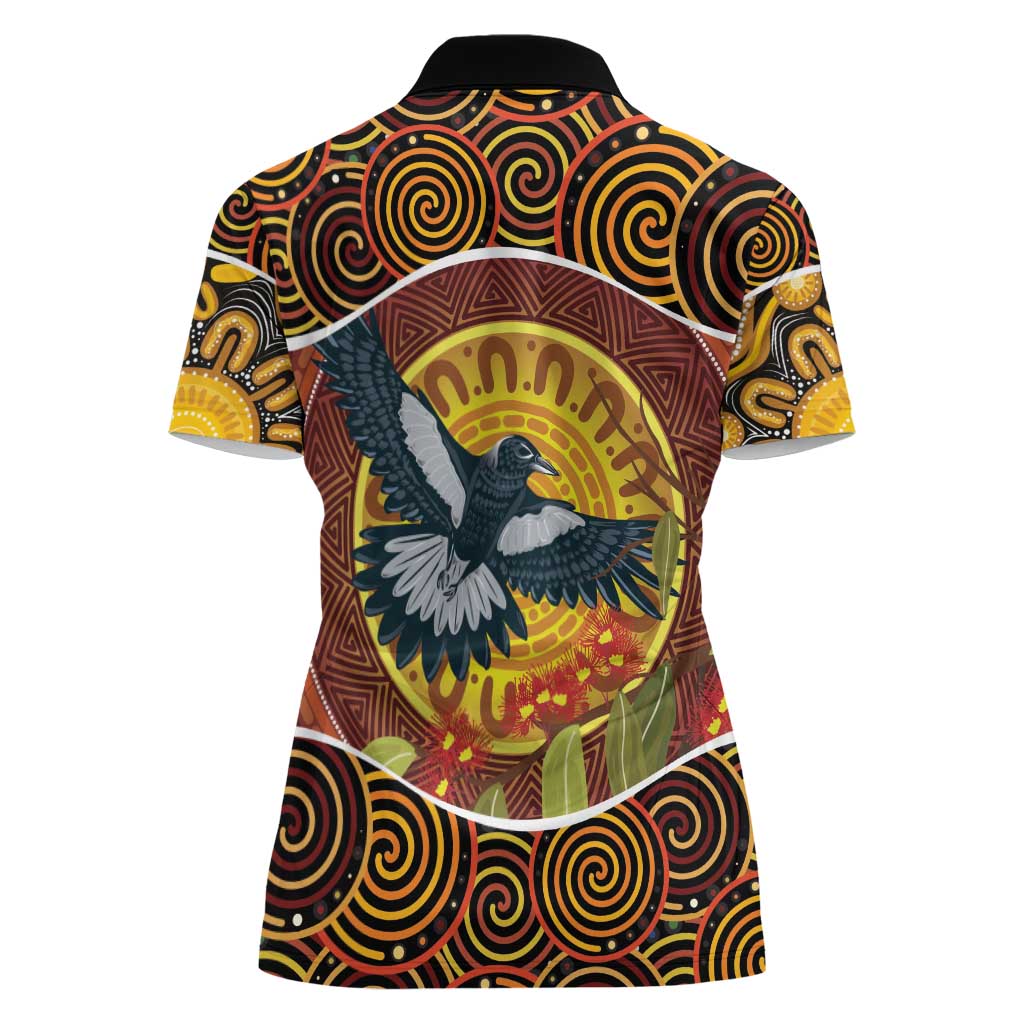 Aboriginal Magpies Dots Art Women Polo Shirt Native Australian Animals