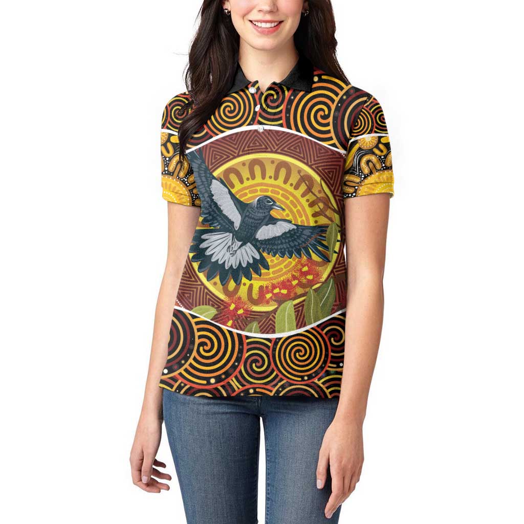 Aboriginal Magpies Dots Art Women Polo Shirt Native Australian Animals