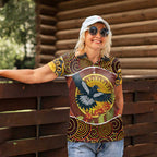 Aboriginal Magpies Dots Art Women Polo Shirt Native Australian Animals