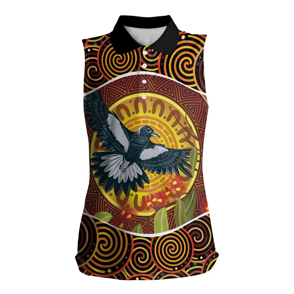 Aboriginal Magpies Dots Art Women Sleeveless Polo Shirt Native Australian Animals