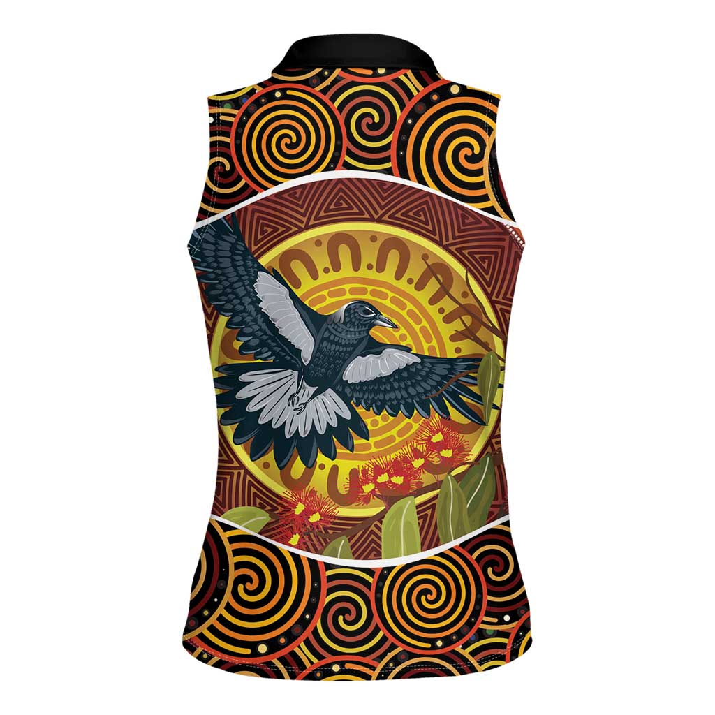 Aboriginal Magpies Dots Art Women Sleeveless Polo Shirt Native Australian Animals