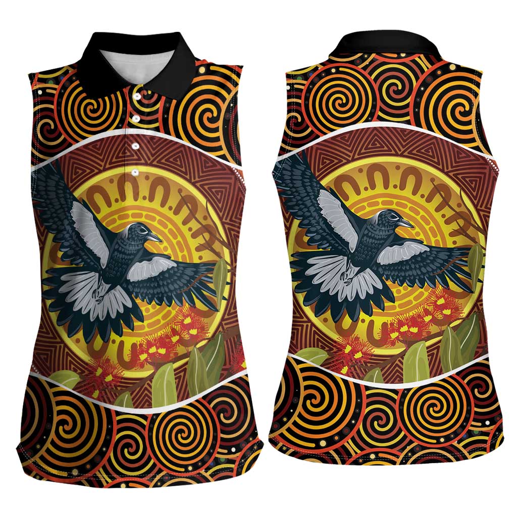 Aboriginal Magpies Dots Art Women Sleeveless Polo Shirt Native Australian Animals