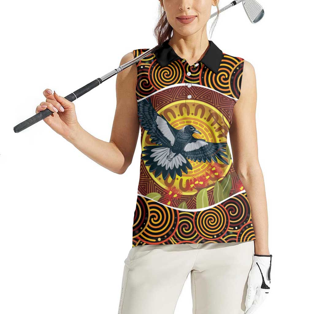 Aboriginal Magpies Dots Art Women Sleeveless Polo Shirt Native Australian Animals