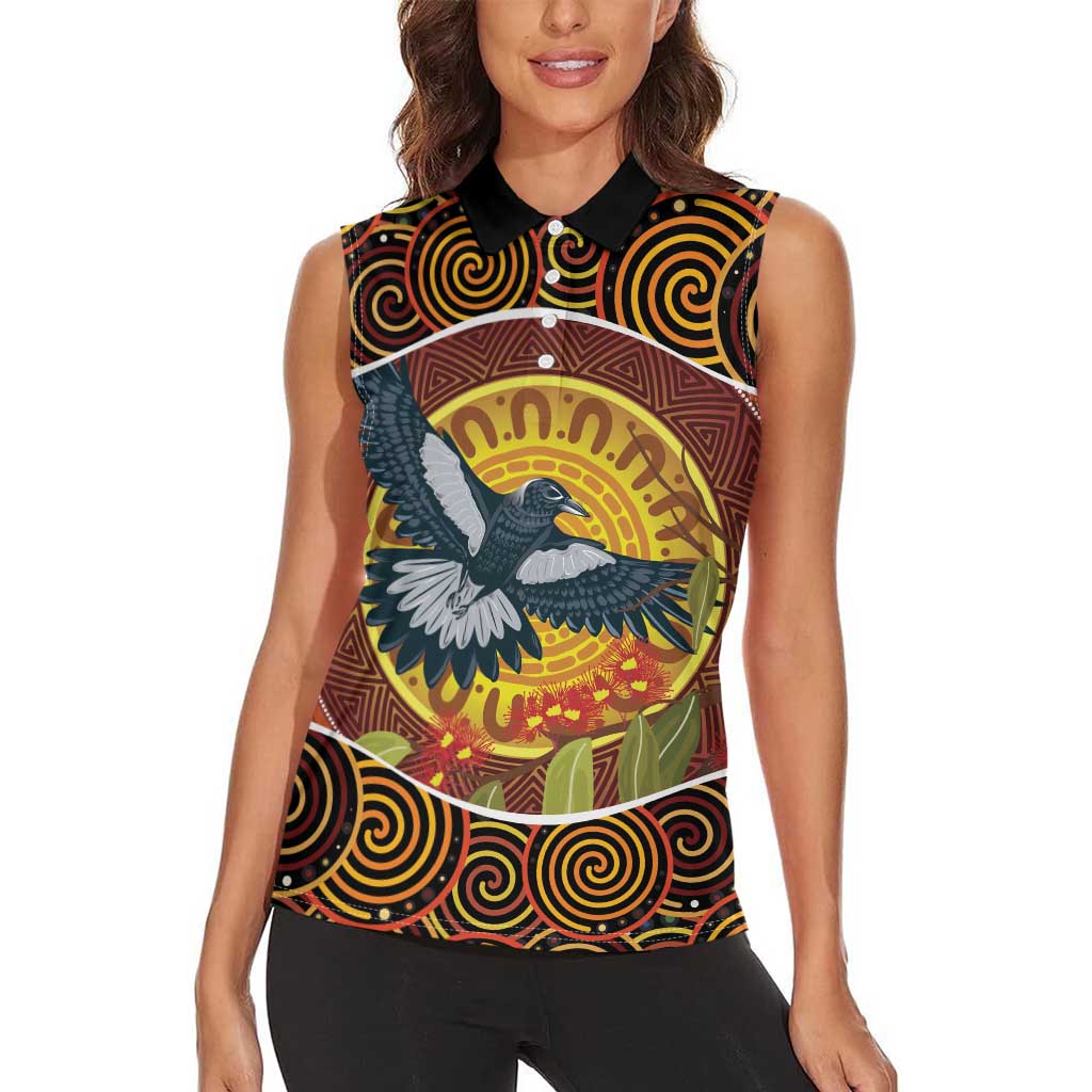 Aboriginal Magpies Dots Art Women Sleeveless Polo Shirt Native Australian Animals