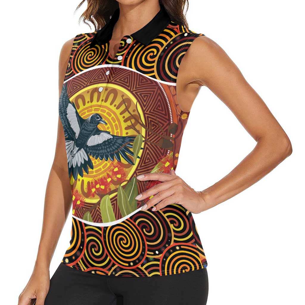 Aboriginal Magpies Dots Art Women Sleeveless Polo Shirt Native Australian Animals