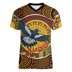 Aboriginal Magpies Dots Art Women V-Neck T-Shirt Native Australian Animals