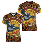 Aboriginal Magpies Dots Art Women V-Neck T-Shirt Native Australian Animals