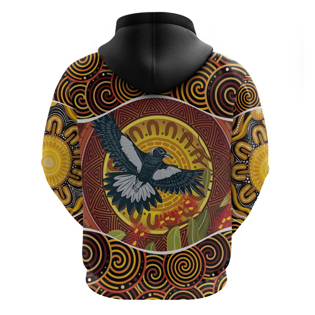 Aboriginal Magpies Dots Art Zip Hoodie Native Australian Animals