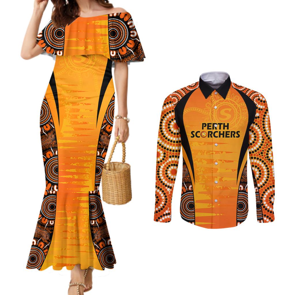 made-tough-scorchers-custom-couples-matching-mermaid-dress-and-long-sleeve-button-shirt-champions-bbl13-aboriginal-version