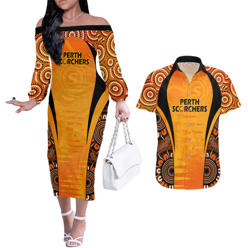 made-tough-scorchers-custom-couples-matching-off-the-shoulder-long-sleeve-dress-and-hawaiian-shirt-champions-bbl13-aboriginal-version