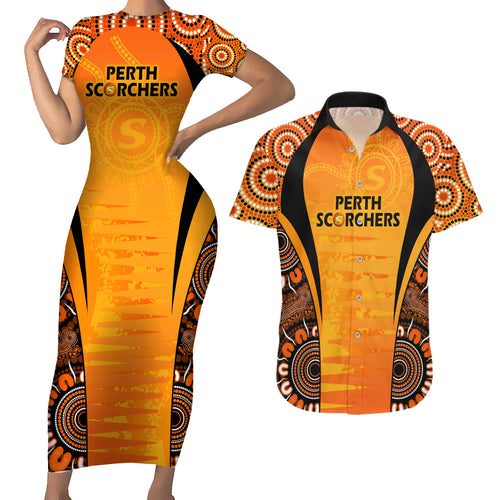 made-tough-scorchers-custom-couples-matching-short-sleeve-bodycon-dress-and-hawaiian-shirt-champions-bbl13-aboriginal-version