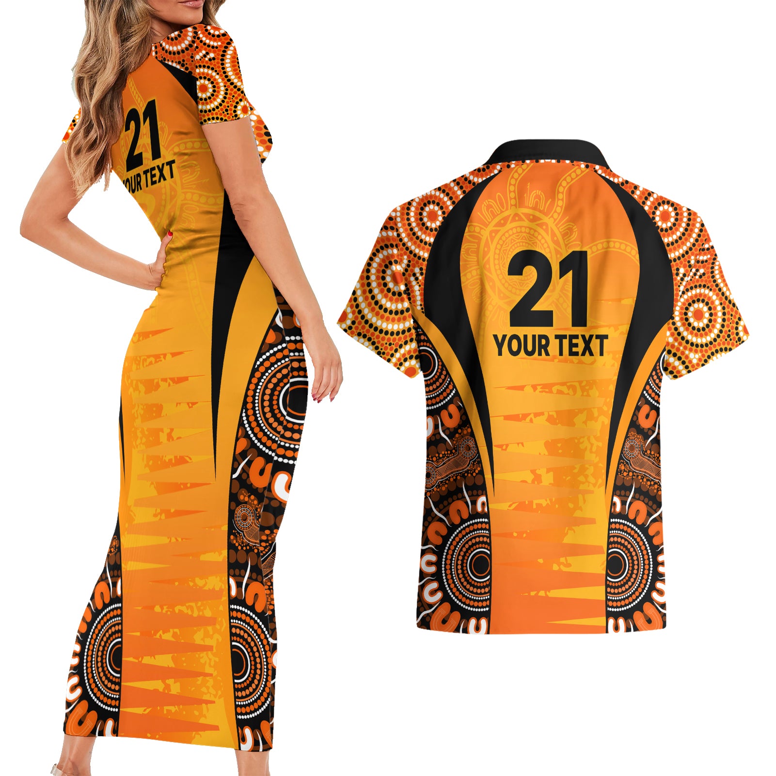 made-tough-scorchers-custom-couples-matching-short-sleeve-bodycon-dress-and-hawaiian-shirt-champions-bbl13-aboriginal-version