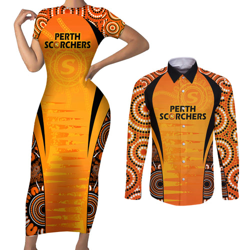 made-tough-scorchers-custom-couples-matching-short-sleeve-bodycon-dress-and-long-sleeve-button-shirt-champions-bbl13-aboriginal-version