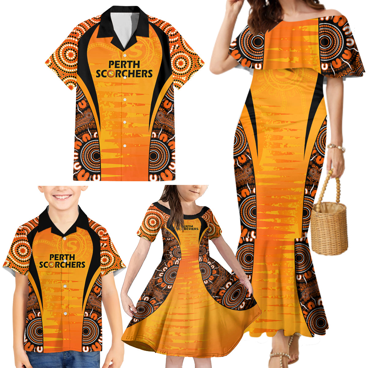 made-tough-scorchers-custom-family-matching-mermaid-dress-and-hawaiian-shirt-champions-bbl13-aboriginal-version