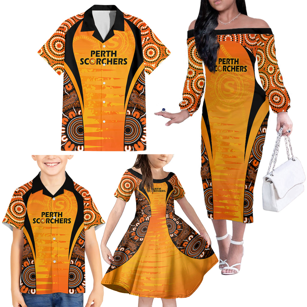 made-tough-scorchers-custom-family-matching-off-shoulder-long-sleeve-dress-and-hawaiian-shirt-champions-bbl13-aboriginal-version
