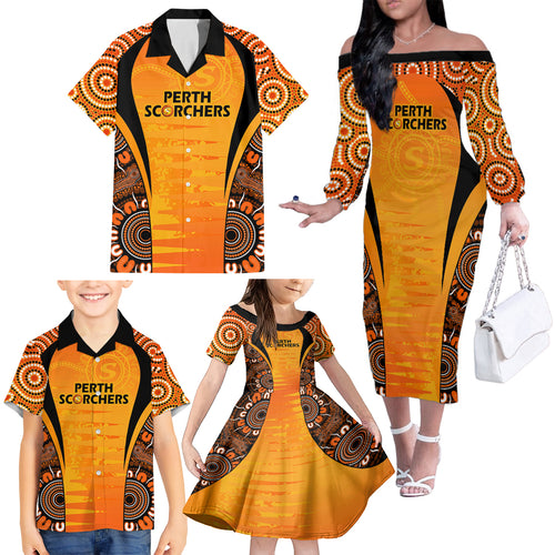 made-tough-scorchers-custom-family-matching-off-shoulder-long-sleeve-dress-and-hawaiian-shirt-champions-bbl13-aboriginal-version