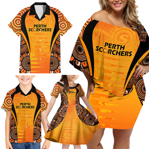 made-tough-scorchers-custom-family-matching-off-shoulder-short-dress-and-hawaiian-shirt-champions-bbl13-aboriginal-version