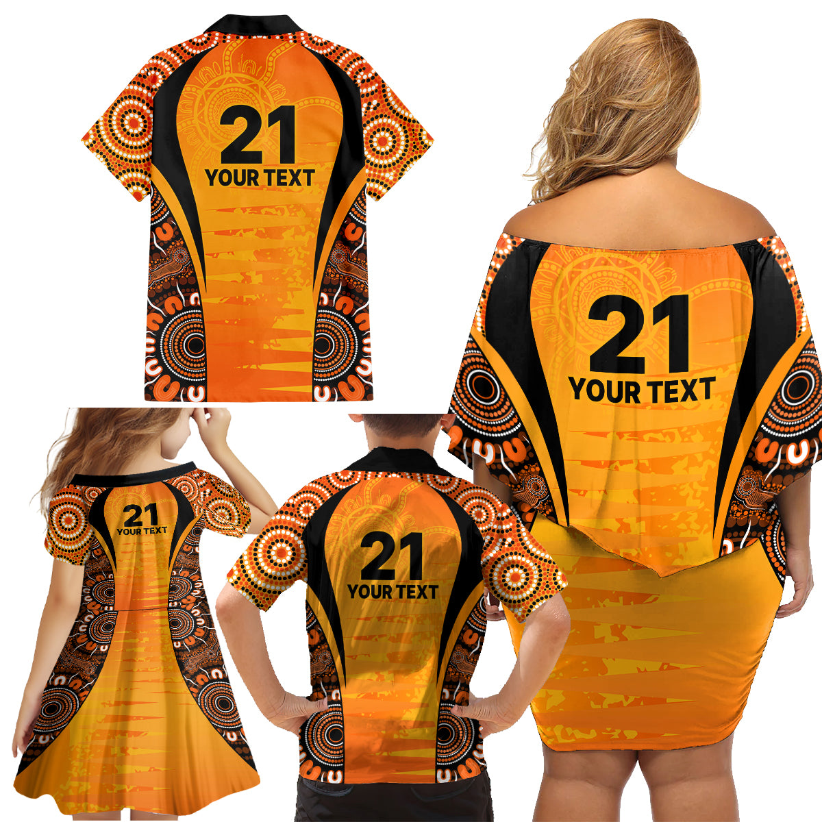 made-tough-scorchers-custom-family-matching-off-shoulder-short-dress-and-hawaiian-shirt-champions-bbl13-aboriginal-version