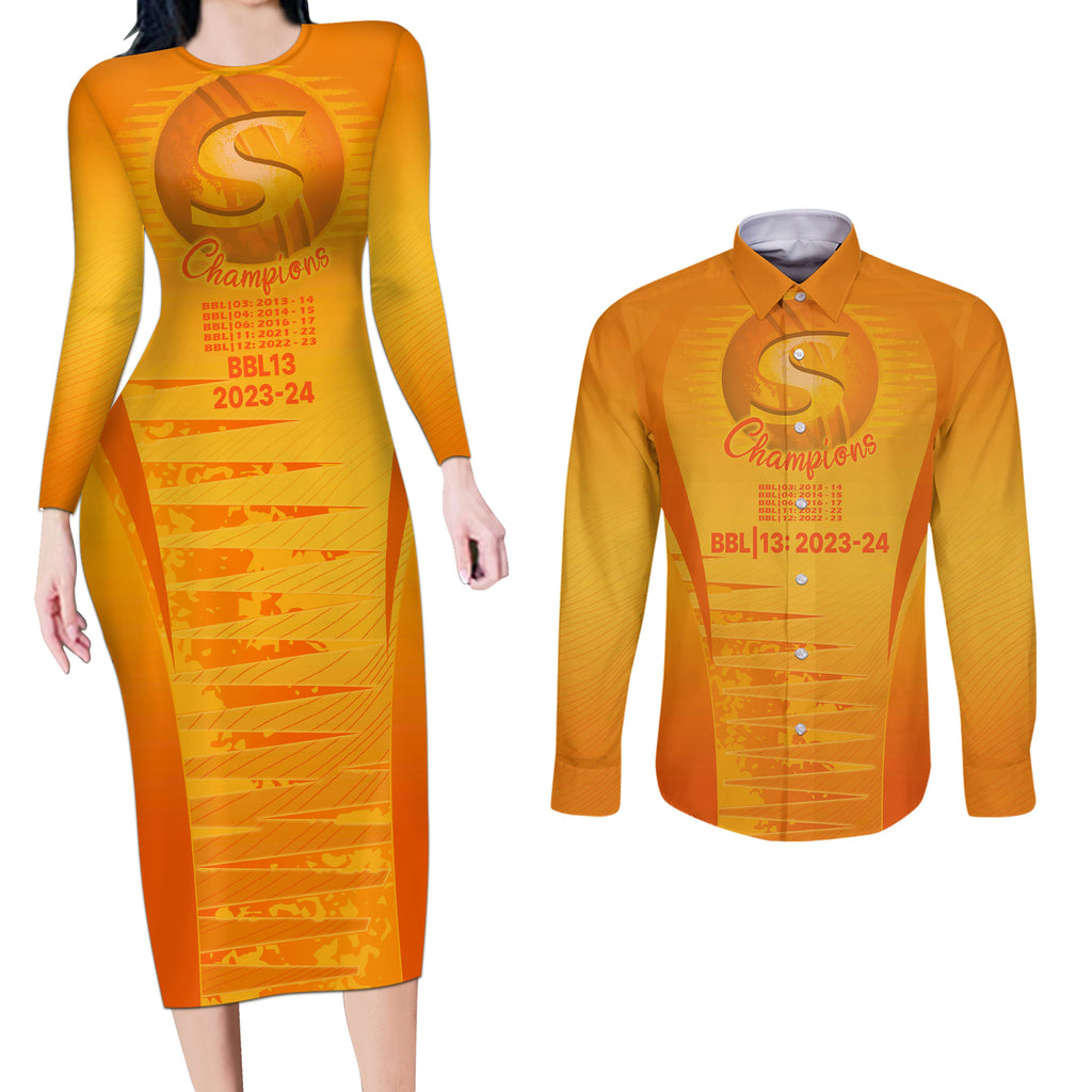 fire-up-scorchers-custom-couples-matching-long-sleeve-bodycon-dress-and-long-sleeve-button-shirt-the-sixth-time-champions