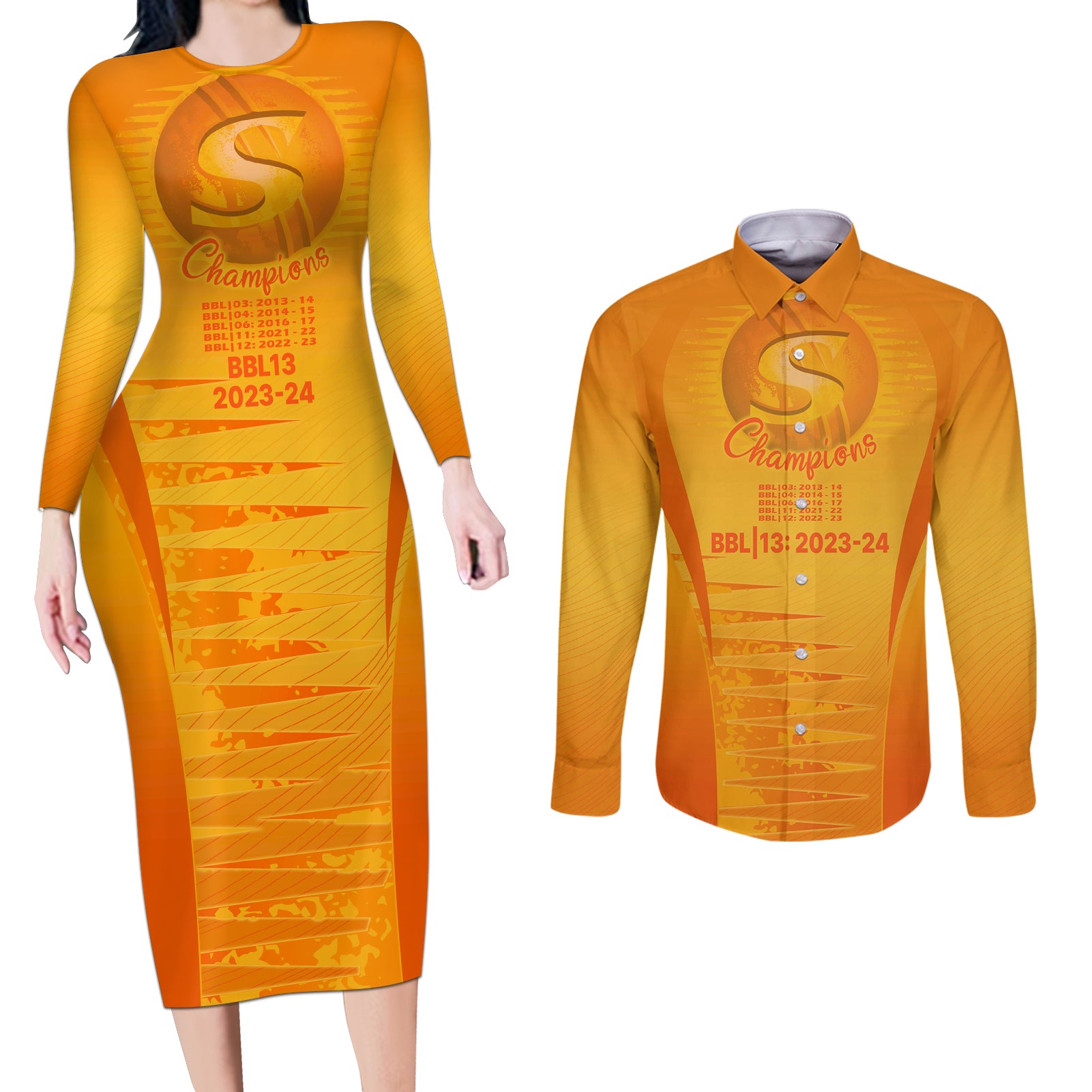 fire-up-scorchers-custom-couples-matching-long-sleeve-bodycon-dress-and-long-sleeve-button-shirt-the-sixth-time-champions