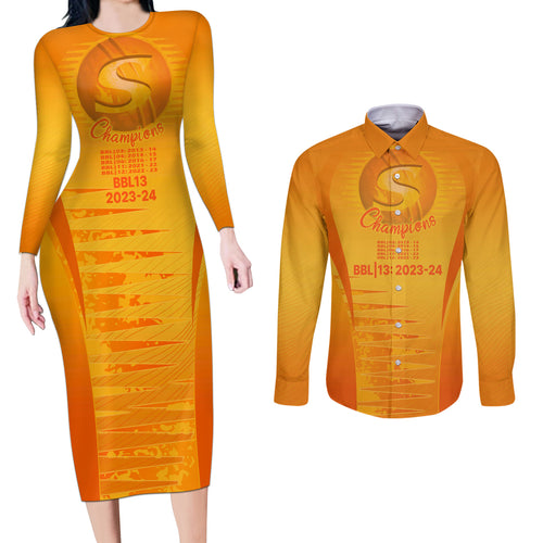 fire-up-scorchers-custom-couples-matching-long-sleeve-bodycon-dress-and-long-sleeve-button-shirt-the-sixth-time-champions