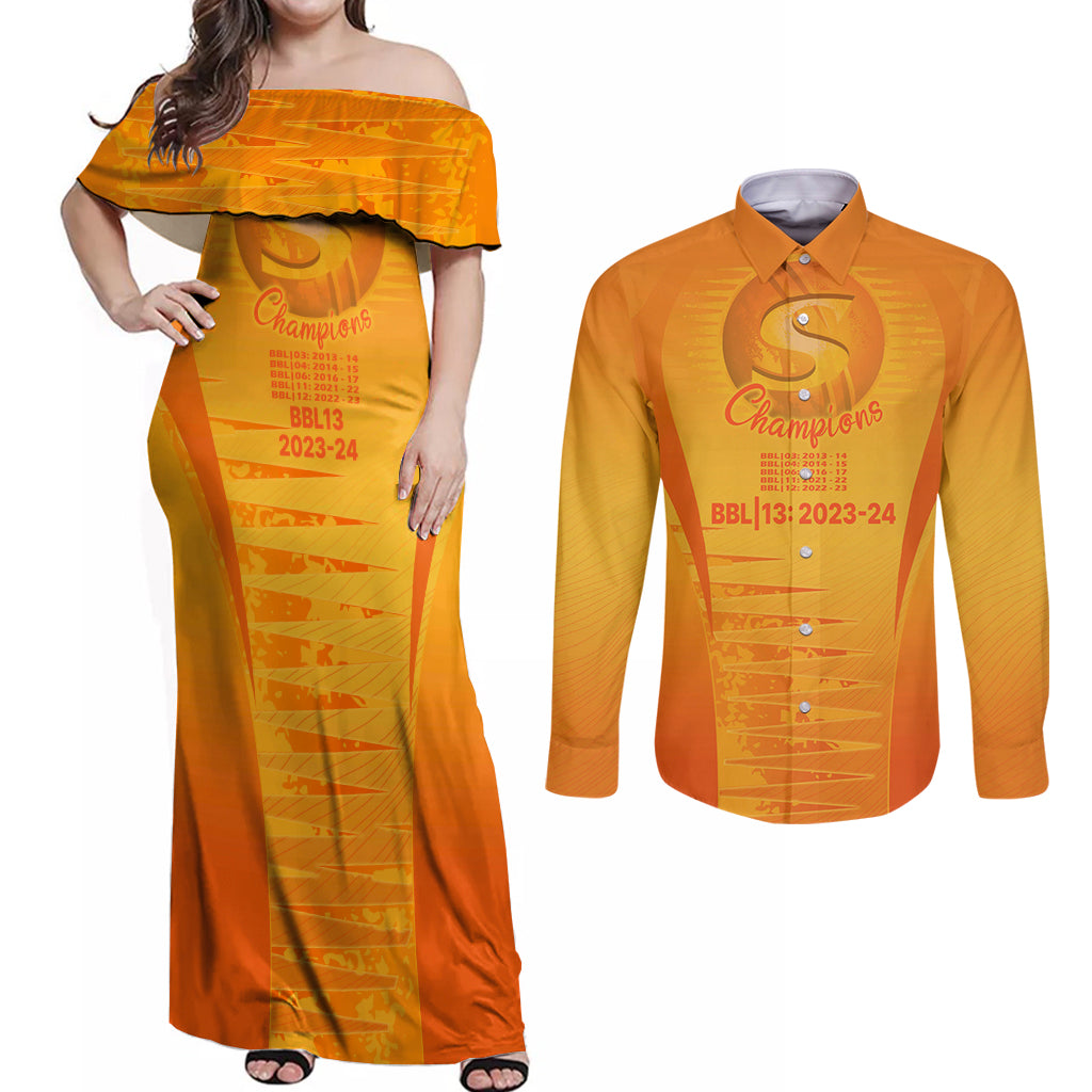 fire-up-scorchers-custom-couples-matching-off-shoulder-maxi-dress-and-long-sleeve-button-shirt-the-sixth-time-champions