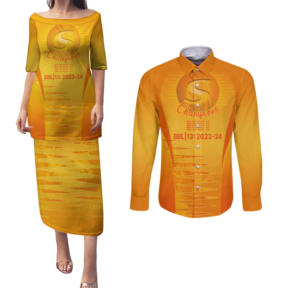 fire-up-scorchers-custom-couples-matching-puletasi-dress-and-long-sleeve-button-shirt-the-sixth-time-champions
