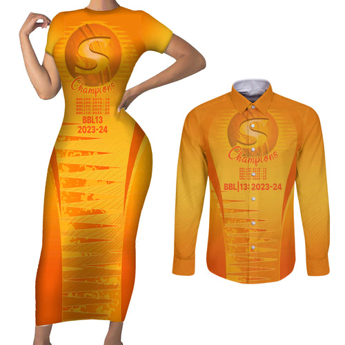 fire-up-scorchers-custom-couples-matching-short-sleeve-bodycon-dress-and-long-sleeve-button-shirt-the-sixth-time-champions