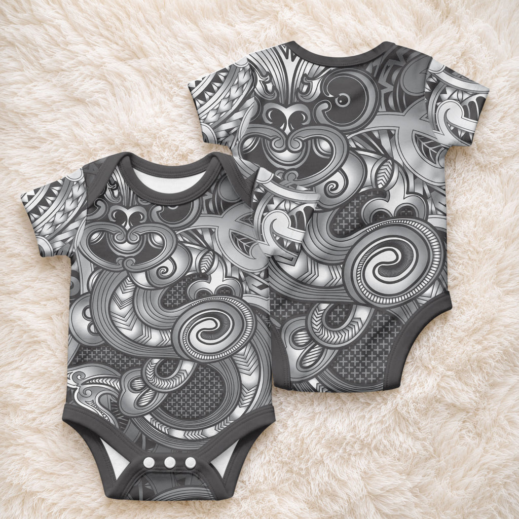 Aotearoa Maori Hei Tiki Baby Onesie Kiwikiwi Kowhaiwhai Puhoro Motif