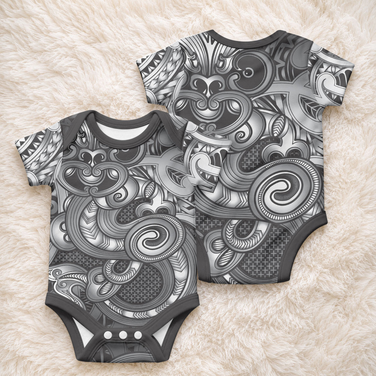 Aotearoa Maori Hei Tiki Baby Onesie Kiwikiwi Kowhaiwhai Puhoro Motif