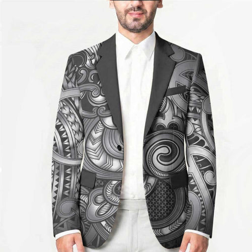 Aotearoa Maori Hei Tiki Blazer Kiwikiwi Kowhaiwhai Puhoro Motif