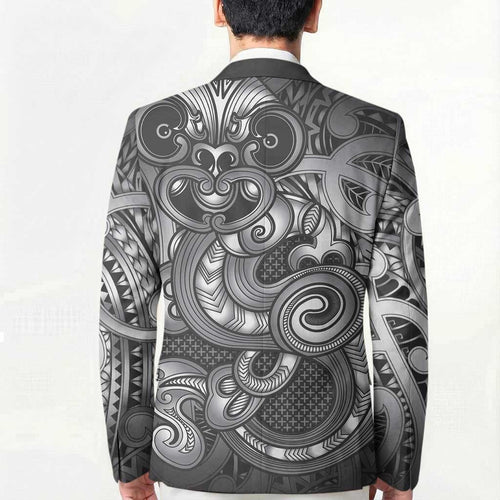 Aotearoa Maori Hei Tiki Blazer Kiwikiwi Kowhaiwhai Puhoro Motif