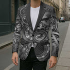 Aotearoa Maori Hei Tiki Blazer Kiwikiwi Kowhaiwhai Puhoro Motif