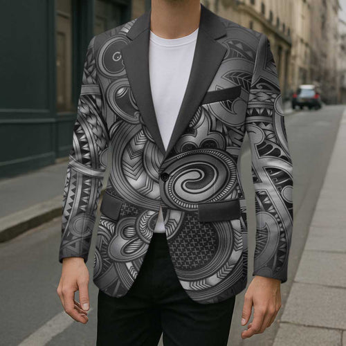 Aotearoa Maori Hei Tiki Blazer Kiwikiwi Kowhaiwhai Puhoro Motif