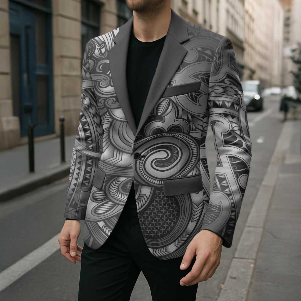 Aotearoa Maori Hei Tiki Blazer Kiwikiwi Kowhaiwhai Puhoro Motif