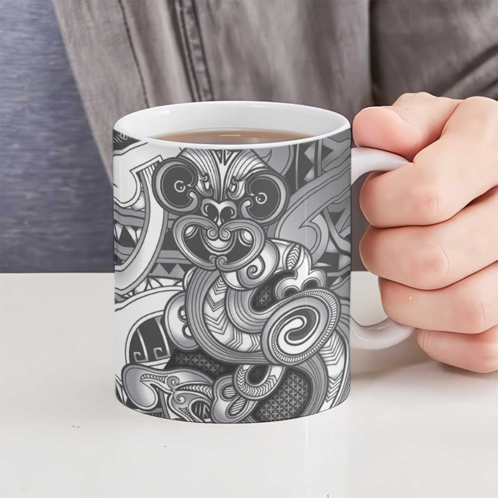 Aotearoa Maori Hei Tiki Ceramic Mug Kiwikiwi Kowhaiwhai Puhoro Motif