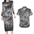 Aotearoa Maori Hei Tiki Couples Matching Long Sleeve Bodycon Dress and Hawaiian Shirt Kiwikiwi Kowhaiwhai Puhoro Motif