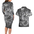 Aotearoa Maori Hei Tiki Couples Matching Long Sleeve Bodycon Dress and Hawaiian Shirt Kiwikiwi Kowhaiwhai Puhoro Motif