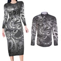 Aotearoa Maori Hei Tiki Couples Matching Long Sleeve Bodycon Dress and Long Sleeve Button Shirt Kiwikiwi Kowhaiwhai Puhoro Motif