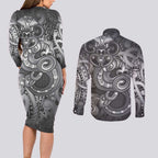 Aotearoa Maori Hei Tiki Couples Matching Long Sleeve Bodycon Dress and Long Sleeve Button Shirt Kiwikiwi Kowhaiwhai Puhoro Motif