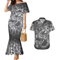 Aotearoa Maori Hei Tiki Couples Matching Mermaid Dress and Hawaiian Shirt Kiwikiwi Kowhaiwhai Puhoro Motif