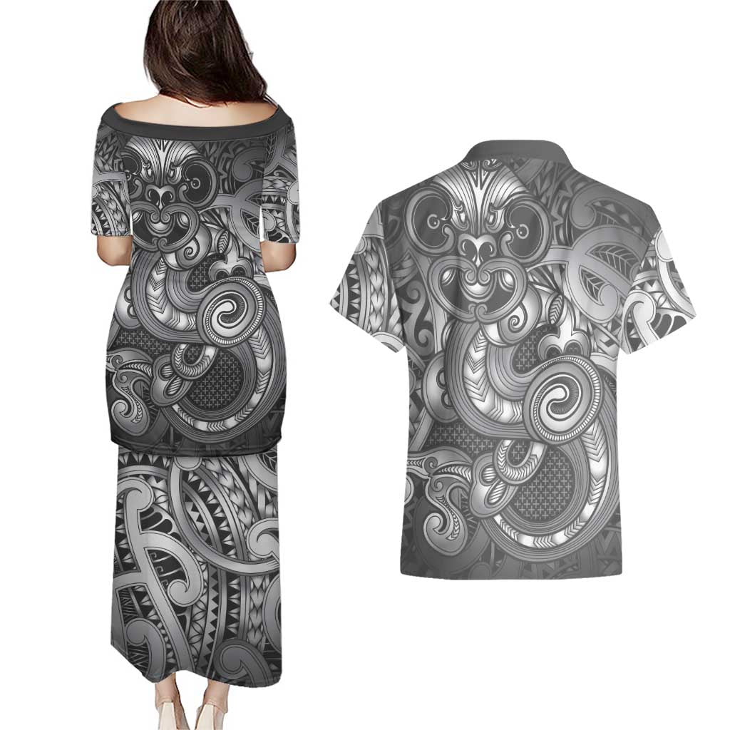 Aotearoa Maori Hei Tiki Couples Matching Puletasi and Hawaiian Shirt Kiwikiwi Kowhaiwhai Puhoro Motif