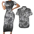 Aotearoa Maori Hei Tiki Couples Matching Short Sleeve Bodycon Dress and Hawaiian Shirt Kiwikiwi Kowhaiwhai Puhoro Motif