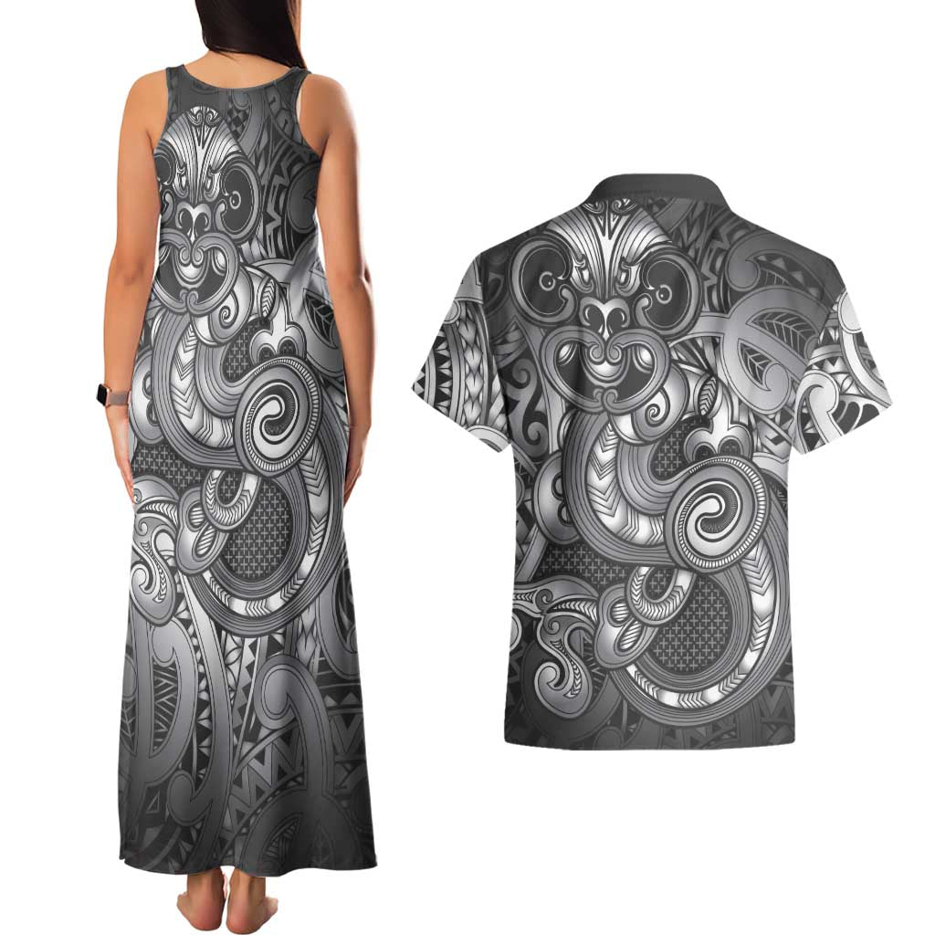 Aotearoa Maori Hei Tiki Couples Matching Tank Maxi Dress and Hawaiian Shirt Kiwikiwi Kowhaiwhai Puhoro Motif