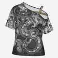 Aotearoa Maori Hei Tiki Cross Shoulder Shirt Kiwikiwi Kowhaiwhai Puhoro Motif