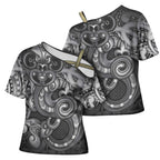 Aotearoa Maori Hei Tiki Cross Shoulder Shirt Kiwikiwi Kowhaiwhai Puhoro Motif