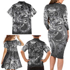 Aotearoa Maori Hei Tiki Family Matching Long Sleeve Bodycon Dress and Hawaiian Shirt Kiwikiwi Kowhaiwhai Puhoro Motif