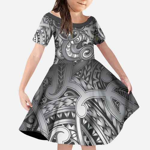 Aotearoa Maori Hei Tiki Family Matching Off Shoulder Short Dress and Hawaiian Shirt Kiwikiwi Kowhaiwhai Puhoro Motif