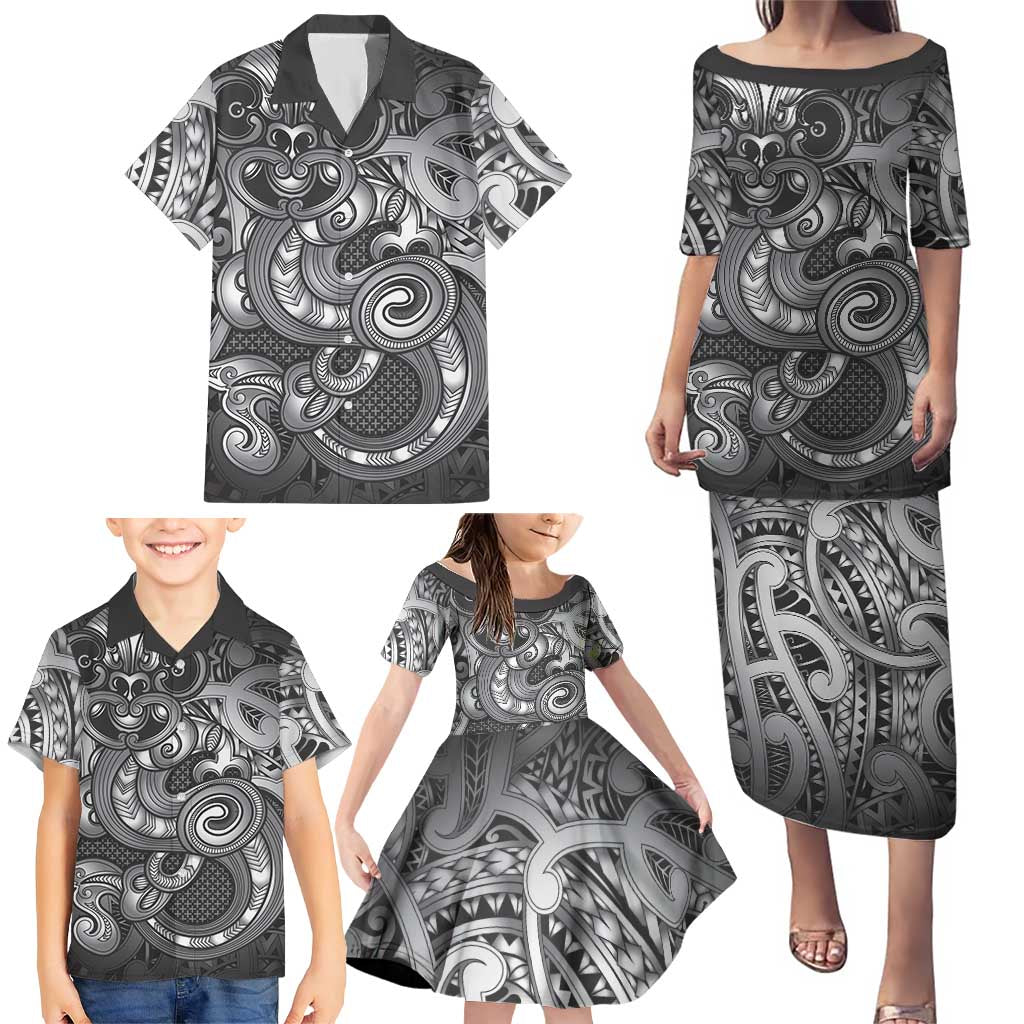 Aotearoa Maori Hei Tiki Family Matching Puletasi and Hawaiian Shirt Kiwikiwi Kowhaiwhai Puhoro Motif
