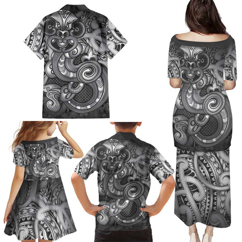 Aotearoa Maori Hei Tiki Family Matching Puletasi and Hawaiian Shirt Kiwikiwi Kowhaiwhai Puhoro Motif